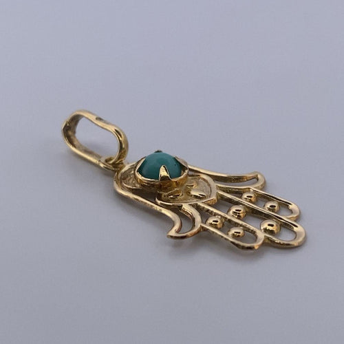 Pandantiv Pandantiv mână de Fatma din aur galben de 18 carate și turcoaz 58 Facettes 250186