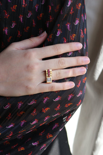 Bague 50 / diamant Bague Tank Diamant Et Pierres Rouges 58 Facettes 505