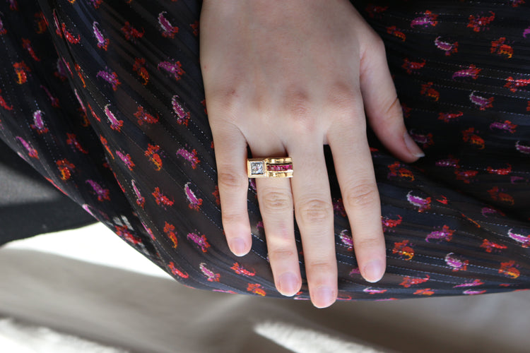 Bague 50 / diamant Bague Tank Diamant Et Pierres Rouges 58 Facettes 505