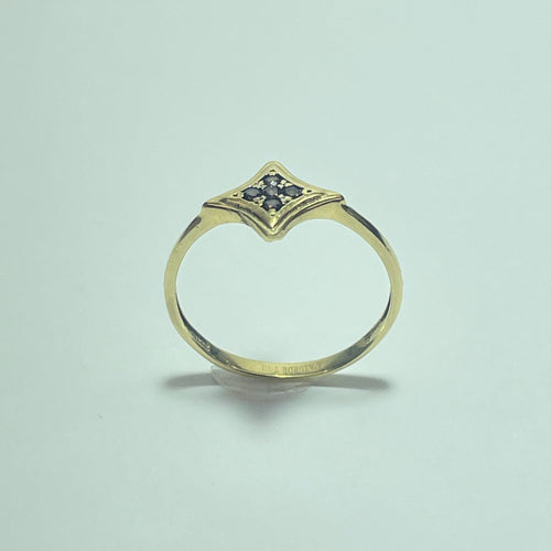 Pierścionek 54 Pierścionek z motywem rombu z żółtego złota 18 karatów i ciemnymi kamieniami 58 Facettes 250115