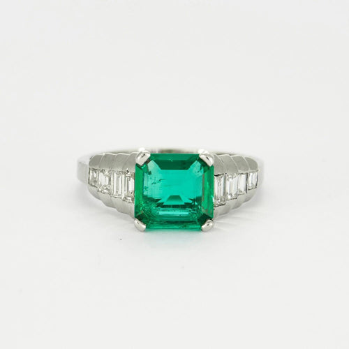 52 Bague Emeraude Platine Diamants - Art Déco 58 Facettes