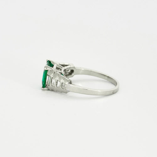 52 Bague Emeraude Platine Diamants - Art Déco 58 Facettes