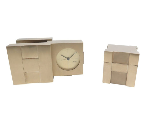 Montre vintage set HERMES pendule + briquet de table cubique plaque or clock & lighter 58 Facettes 267300
