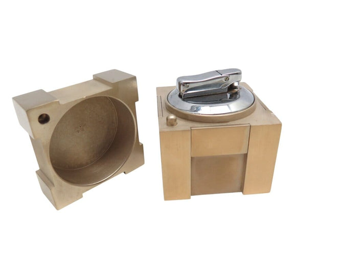 Montre vintage set HERMES pendule + briquet de table cubique plaque or clock & lighter 58 Facettes 267300