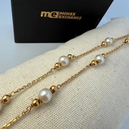 Necklace 18-carat yellow gold chain necklace with white pearls 58 Facettes 250016