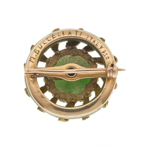 Broche Mario Buccellati - Broche fleur vintage en or jaune et jadéite 58 Facettes