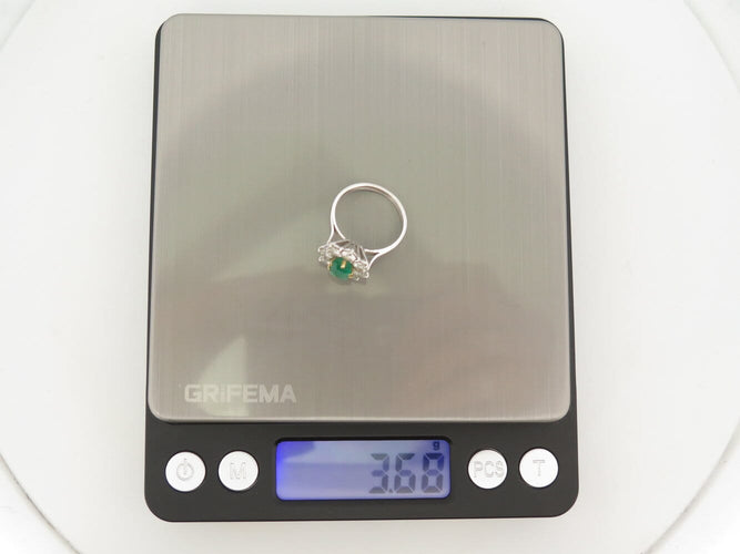 Bague 51 Bague marguerite T51 en or blanc 18k avec émeraude et diamants 58 Facettes 272543