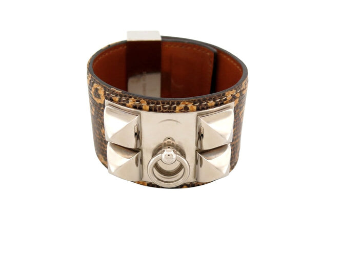 Bracelet Hermès Médor Collier de Chien - Bracelet en cuir de lézard niloticus argenté 58 Facettes 272558