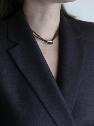 Collier Hermès Glenan - Collier en argent 925 et cuir marron 58 Facettes 1206.9