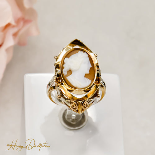 Ring 52.5 Ring cameo Victorian in 585 gold, diamonds and platinum 58 Facettes 2623