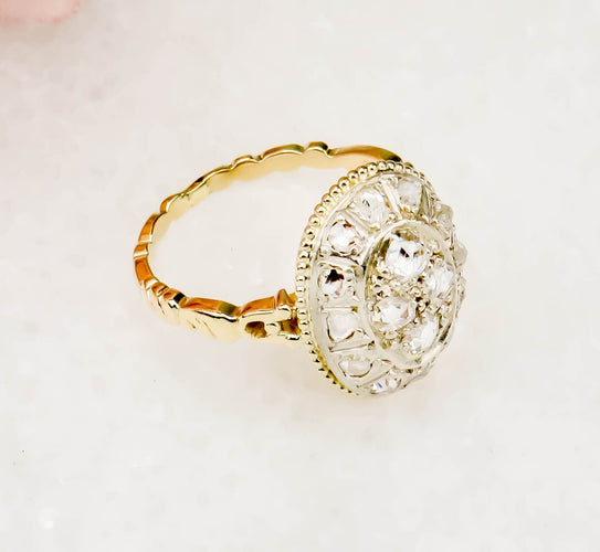 Anel 55 Art Deco - Anel de diamantes de corte antigo em ouro amarelo 585 e Platina 58 Facettes 2641