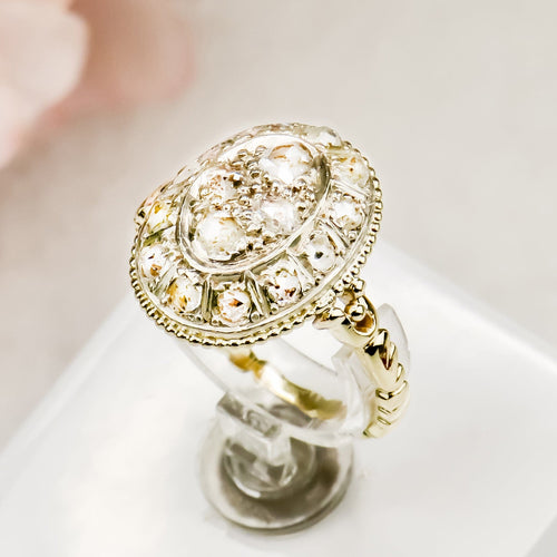 Anel 55 Art Deco - Anel de diamantes de corte antigo em ouro amarelo 585 e Platina 58 Facettes 2641