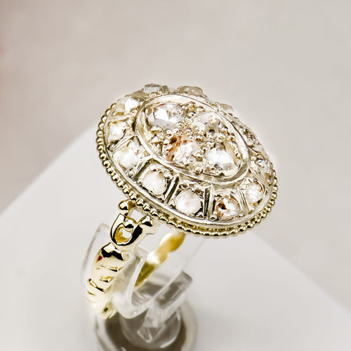 Yüzük 55 Art Deco - 585 ayar sarı altın yüzük ve Platin elmaslı 58 Facettes 2641