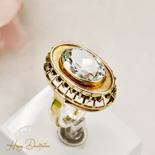 Bague 55 Bague vintage - Aquamarine ovale 6,0 ct en or jaune 18 carats 58 Facettes 2611