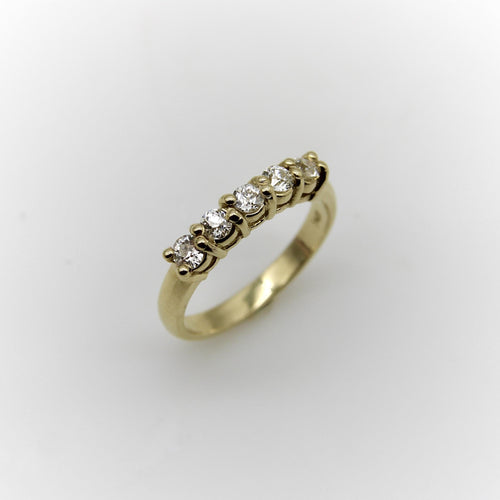 Bague Bague cinq pierres en or jaune 14k et diamants taille ancienne 58 Facettes A10030