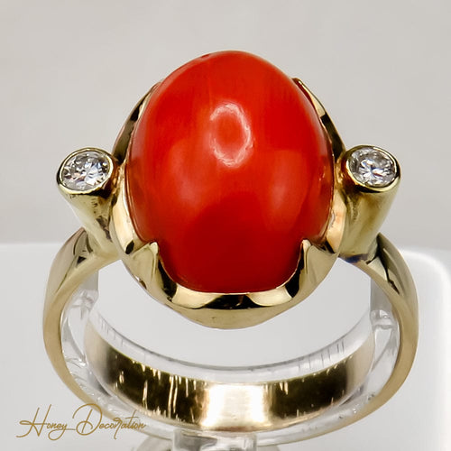 Anillo 59 Anillo de coral en oro de 14 ct con diamantes 58 Facettes 2659