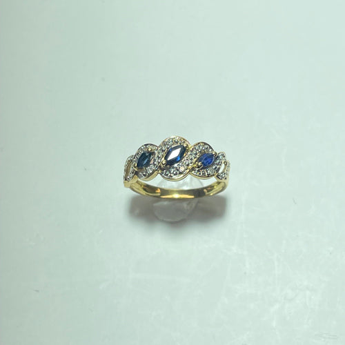 Ring 53.5 Trilogiring med safirer og diamanter i 18 karat gult guld 58 Facettes 250196