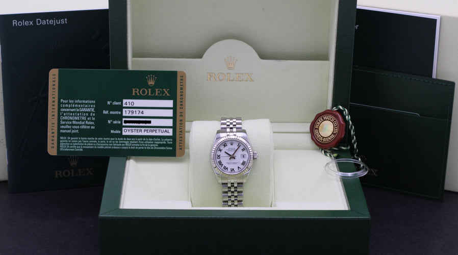Rolex Lady-Datejust klocka - Klocka 179174 26 mm stål (2011) med låda och papper 58 Facettes ROL/LDJ/527