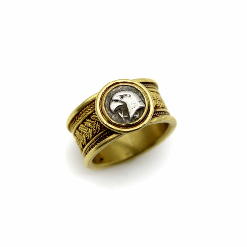 Bague Bague vintage en or 22k à filigrane avec pièce ancienne en argent 58 Facettes A2001F
