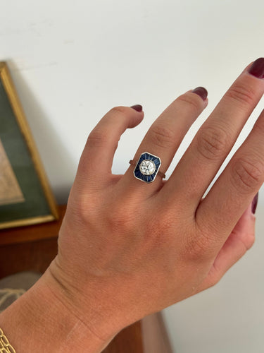 Bague 52 Bague calibrée en or blanc 18k, diamant et saphirs 58 Facettes