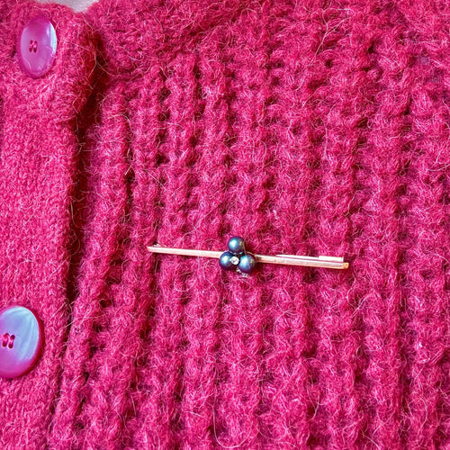 Broche Broche barrette trèfle en or rose 14K, perles d’hématite et diamants 58 Facettes REF24081-244