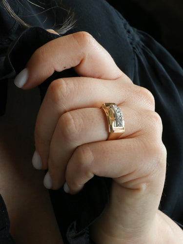 Bague 54 Bague pont en or jaune 18 carats et diamants taille rose 58 Facettes 973