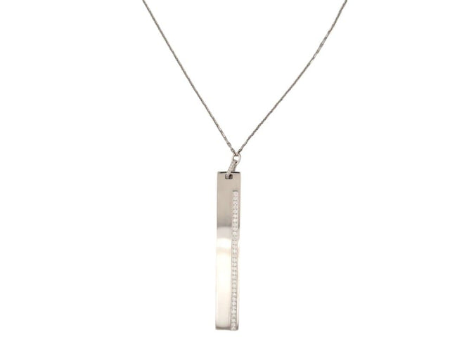 Collier Messika Kate - Collier sautoir pendentif vertical en or blanc 18k et diamants 58 Facettes 268837