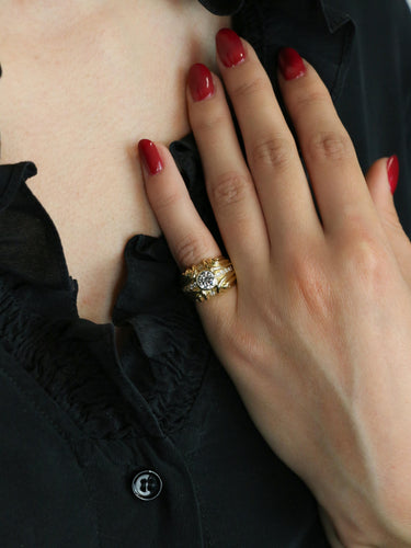 Bague 44.5 Bague vintage à godrons en or jaune 18 carats et diamants 58 Facettes 1111.3