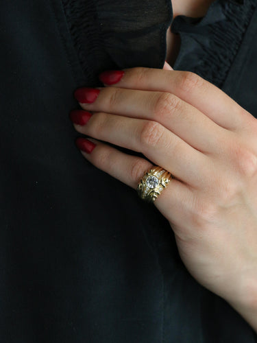 Bague 44.5 Bague vintage à godrons en or jaune 18 carats et diamants 58 Facettes 1111.3