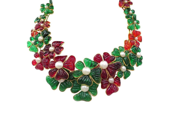 Boucles d'oreilles Augustine Paris par Gripoix - Parure collier et boucles d’oreilles camélia 58 Facettes 269071