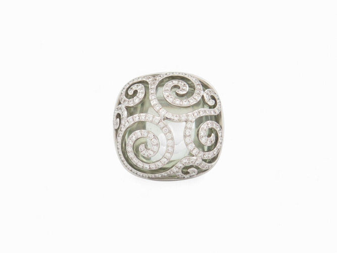 Bague 54 Adler - Bague Pierre cabochon cage en or blanc 18k et diamants 2 ct 58 Facettes 268856