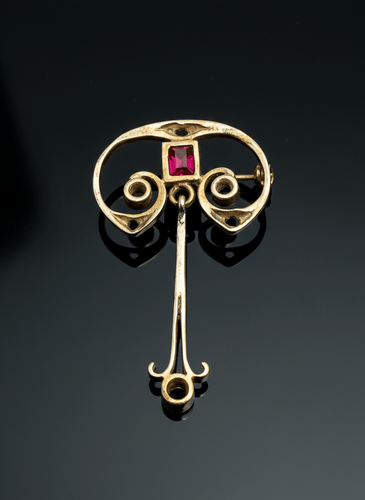 Pendentif Pendentif Art Nouveau en or avec rubis et diamants 58 Facettes