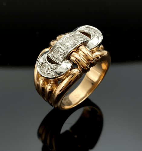 Bague Bague Art déco - Bague bandeau en or jaune et blanc 18 carats et diamants 58 Facettes