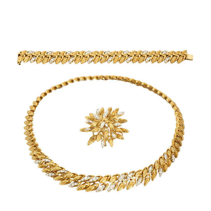 Collier ANDRÉ VASSOR - Parrure or jaune, platine et diamants 58 Facettes YD1