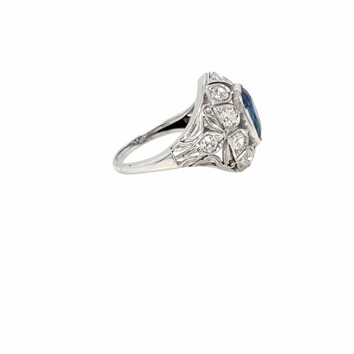 Bague 54 Bague Belle Époque en or 18k, saphir ovale 2,44 ct et diamants 58 Facettes