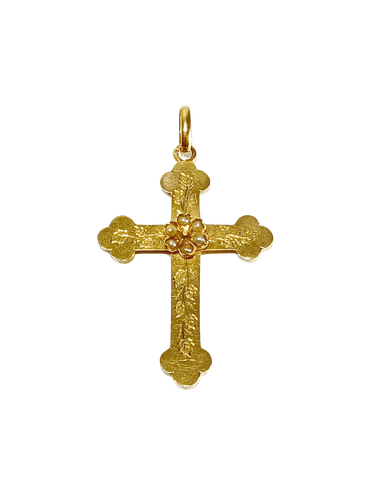 Pendentif Croix or rose et perles 58 Facettes