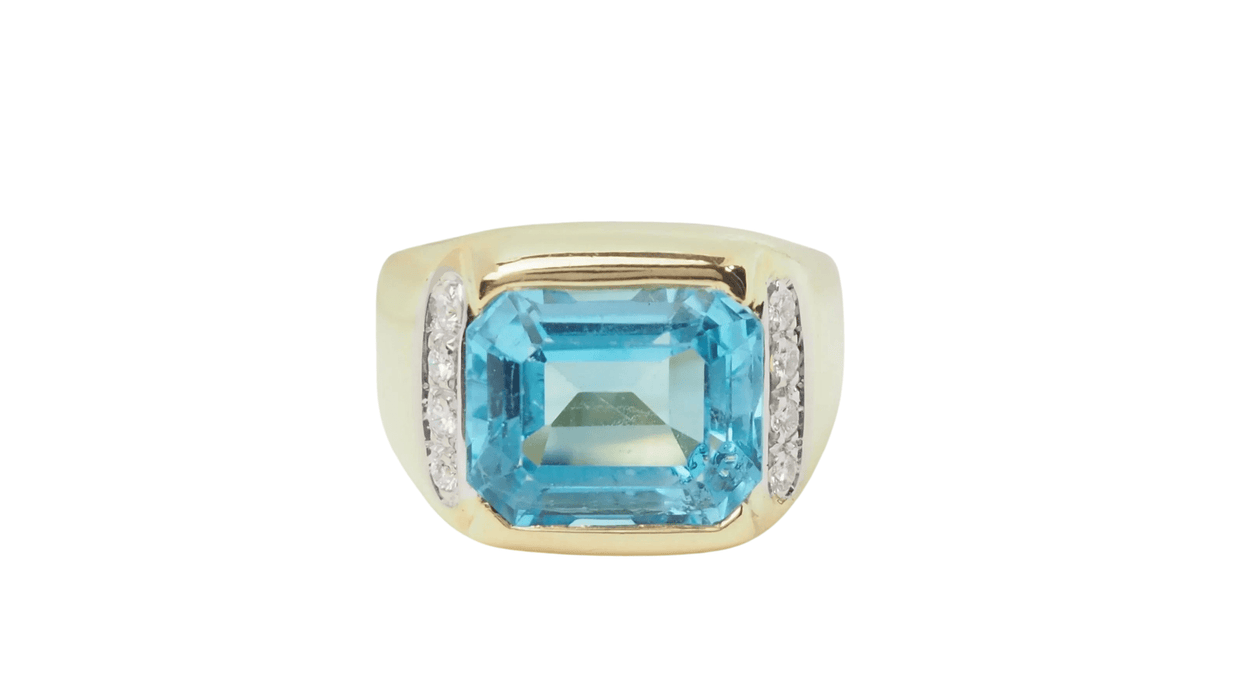 Bague 52 Bague en or jaune, Topaze bleue et diamants 58 Facettes 32748