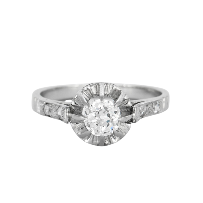 Solitaire ring platinum, white gold and diamonds