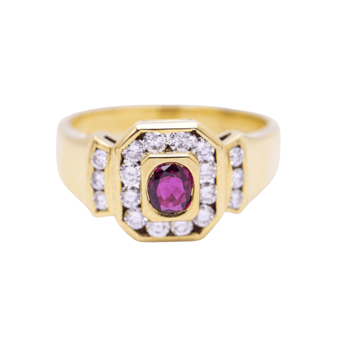 Bague 54 yellow gold Ring with Diamonds and Ruby 58 Facettes N102933EJ