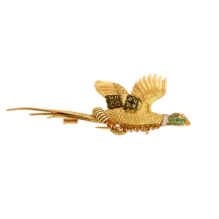 HERMES PARIS - Rare Pheasant Brooch in yellow and gray gold