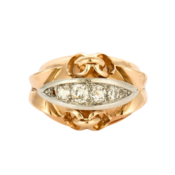 Ring in yellow gold, white gold and diamonds