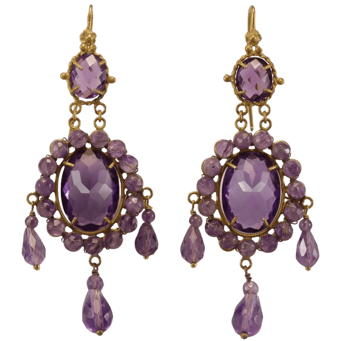 Boucles d'oreilles Antique amethyst gold earrings 58 Facettes 7622