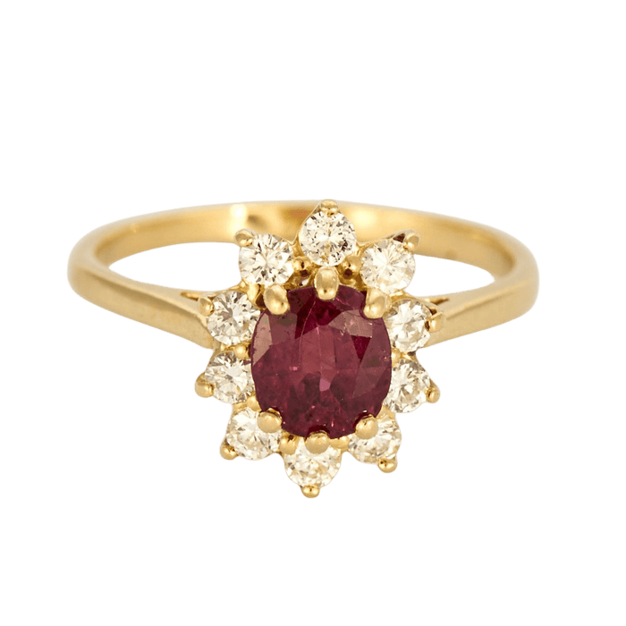 Bague 51 Bague Marguerite en or jaune, rubis et diamants 58 Facettes DV0800-1-51-2