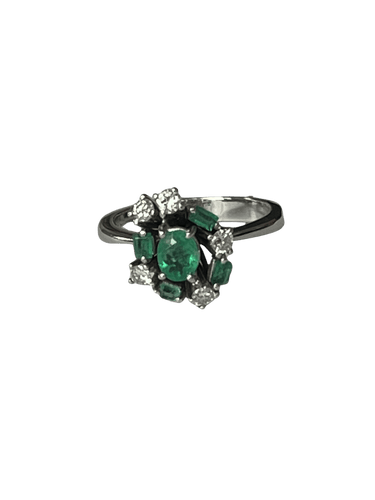 Bague 50 Bague Or Gris Emeraude Diamants 58 Facettes LOT 6081