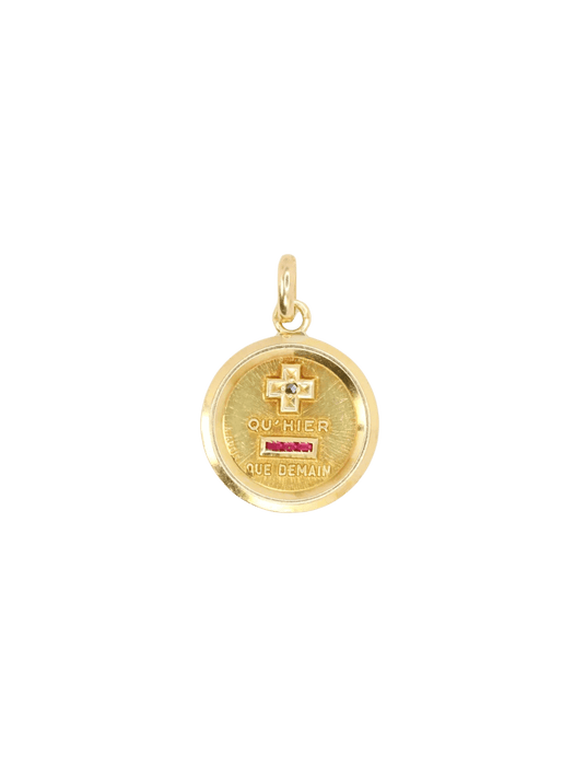 Pendentif AUGIS - Médaille amour ronde or jaune diamant rubis 58 Facettes J626