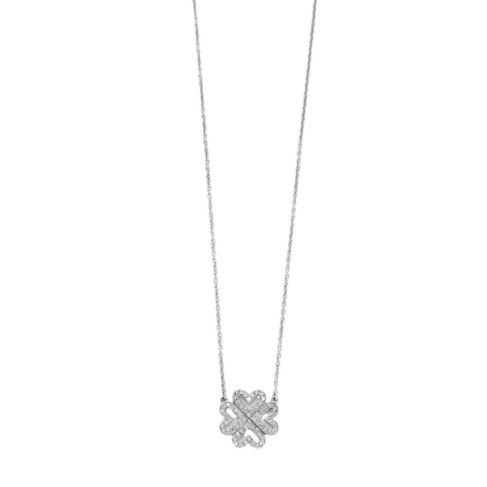 Diamant-Kleeblatt-Muster-Halskette aus Weißgold