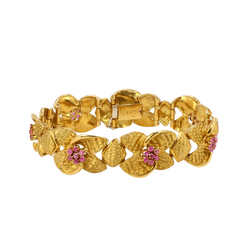 Bracelet Bracelet vintage fleur or amati et rubis 58 Facettes J338