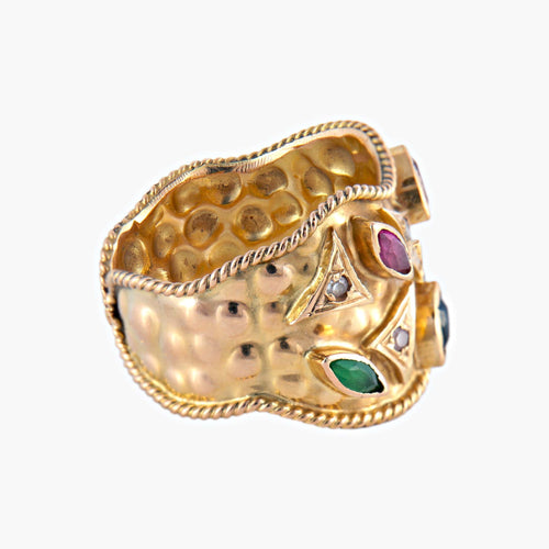 Pierścionek 57.5 Pierścionek „Jasmine” obrączka z żółtego złota 18k i kamieni szlachetnych 58 Facettes BO/220079