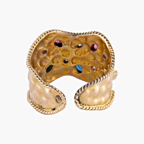 Pierścionek 57.5 Pierścionek „Jasmine” obrączka z żółtego złota 18k i kamieni szlachetnych 58 Facettes BO/220079