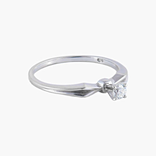Bague 54.5 / Or Blanc / Diamants Bague "EVA" - Bague solitaire en or blanc 18k et diamant 0,10 ct 58 Facettes BO/220033 STA
